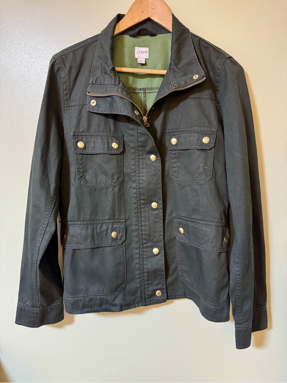 J. Crew Dark Olive Utility Jacket with Gold-Tone Hardware